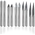 IDGGDI 10pcs CNC Router V Bits, 3 Edge Pyramid Engraving, 1/8" Shank CNC 3D Milling Cutter| 20/30/45/60/90 Degrees, 0.1mm Tip