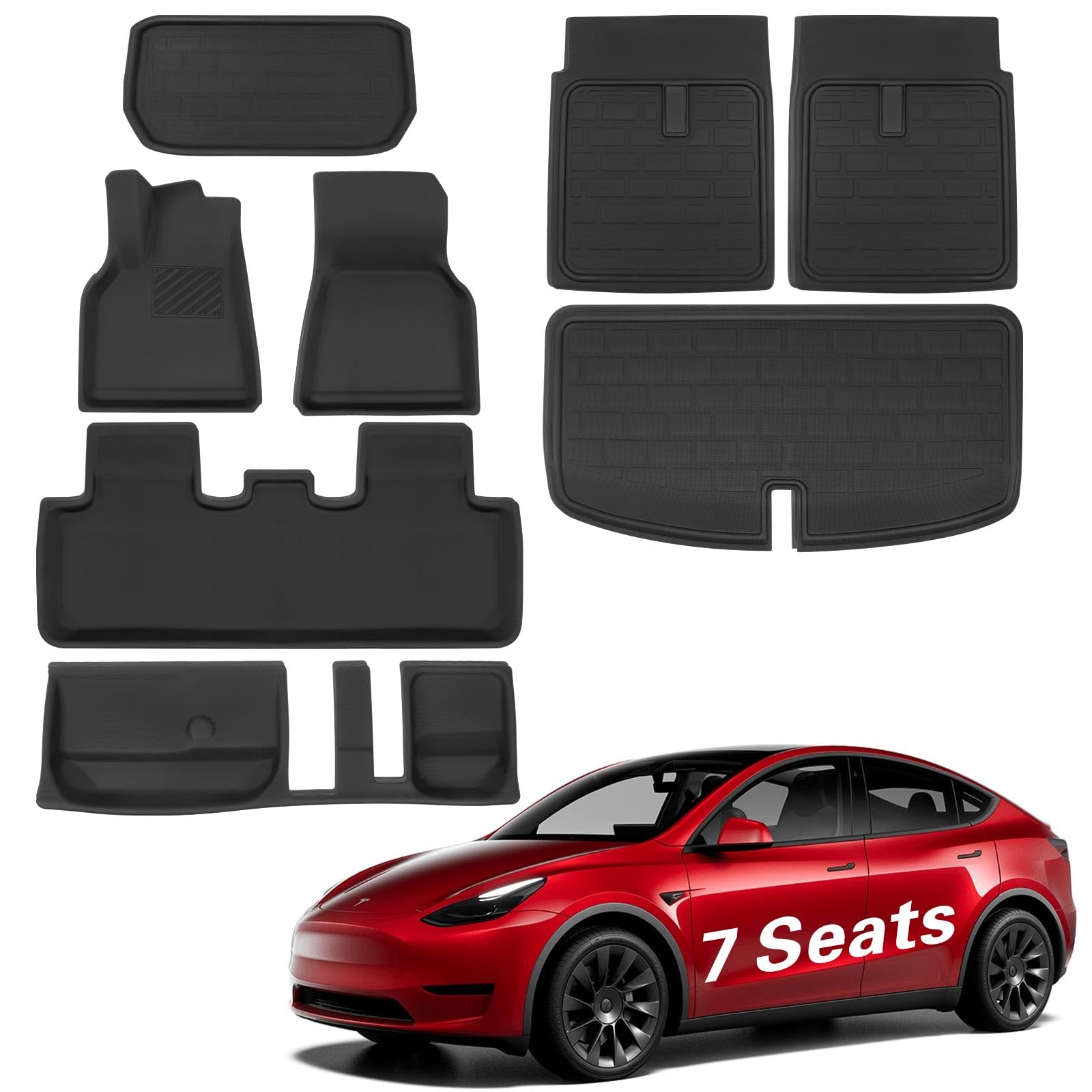 Photo 1 of BASENOR 8PCS Floor Mats for Tesla Model Y 3D Material Cargo Liners All-Weather Car Mats Anti-Slip Trunk Mat Compatible with 7-Seater Model Y Accessories Custom Fit 2020-2024