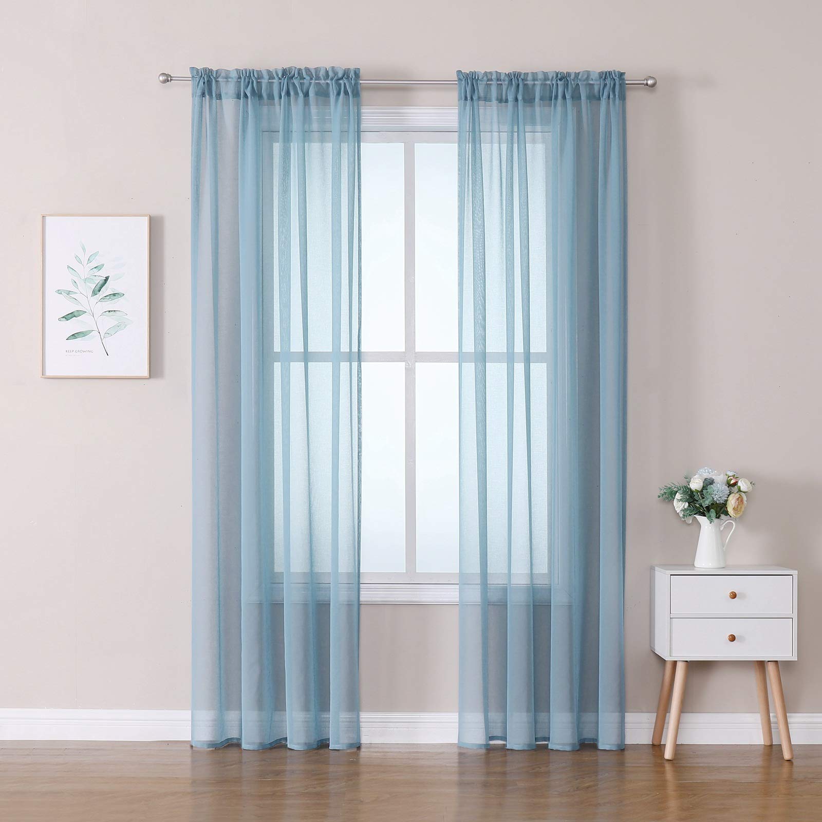MIULEE 2 Panels Sheer Window Curtains Elegant Window Voile Panels/Drapes/Treatment for Bedroom Living Room 55" Wx102 L Rod Pocket Dusty Blue