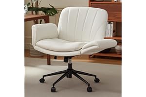 Dowinx Criss Cross Chair with Five-Level Adjustable Arms and Wheels - Comfortable Ergonomic PU Leather Swivel Vanity Chair - Computer Makeup Gaming Chair for Home Office, Bedroom, Vanity Room (Beide)