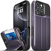 VENA vCommute for iPhone 16 Pro Wallet Case, [Military Grade Drop Protection] Flip Leather Cover Slot Card Holder with Kickstand - Purple