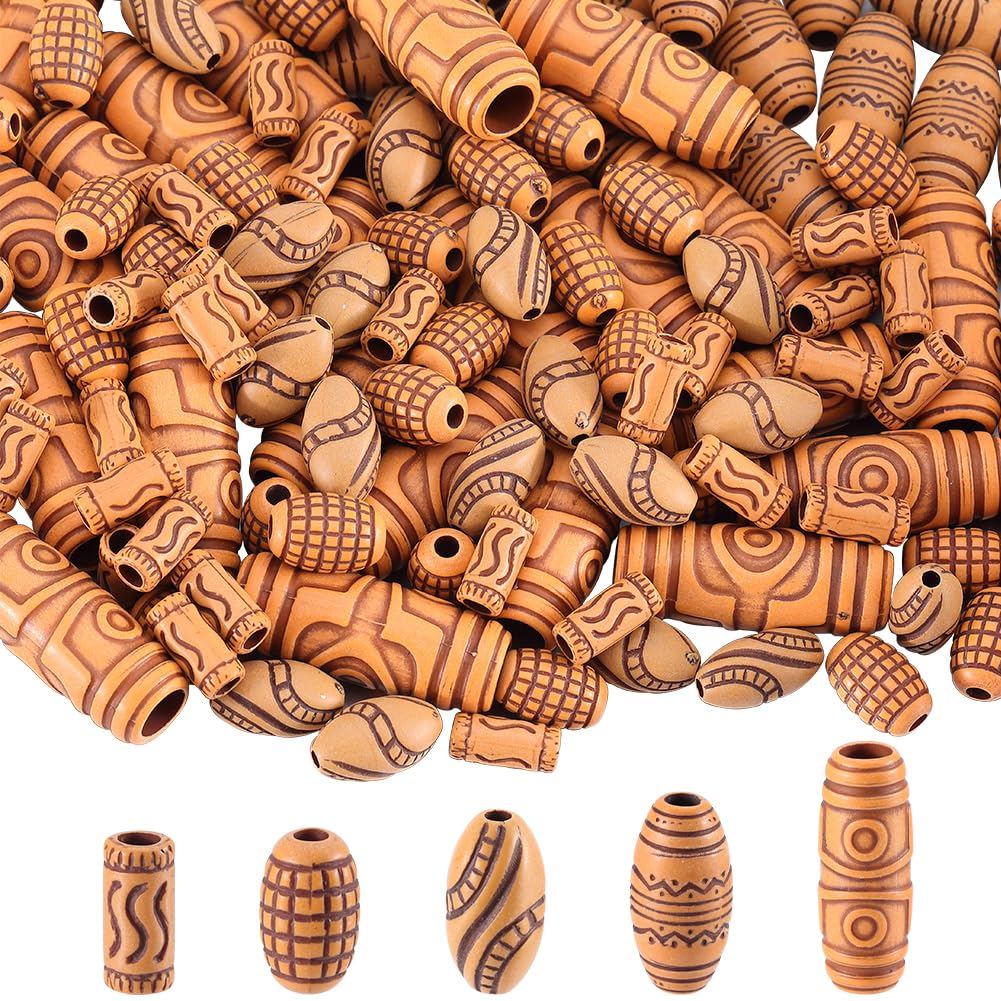SUNNYCLUE 150Pcs Imitation Wooden Macrame Beads Wood Hair Bead Long Tube Dreadlocks Braid Oval Acrylic Large Hole Peru Loose Beads for jewellery Making Bracelet Sweater Chain DIY Crafting Beginners