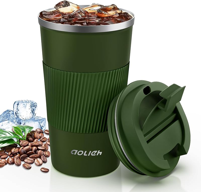 Aolieh Travel Mug 510 ml Insulated Stainless Steel with Lid Green