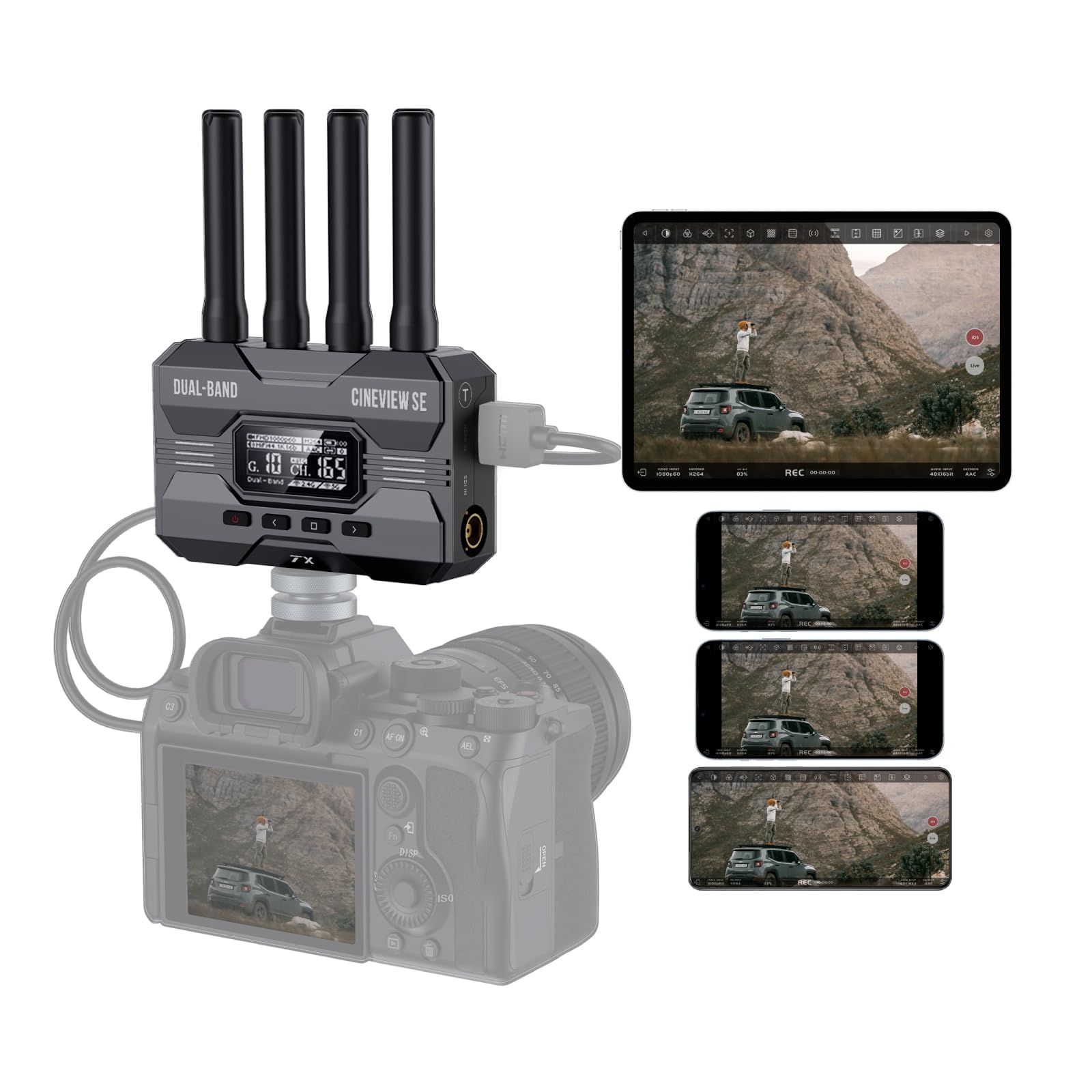 Accsoon CineView SE Wireless 1080P HD Video SDI HDMI Transmitter, Dual-Band Transmission, Range of 1200 ft/350m, Latency 0.05s Video, Support 4 Android or iOS Devices APP Monitoring（Only TX）