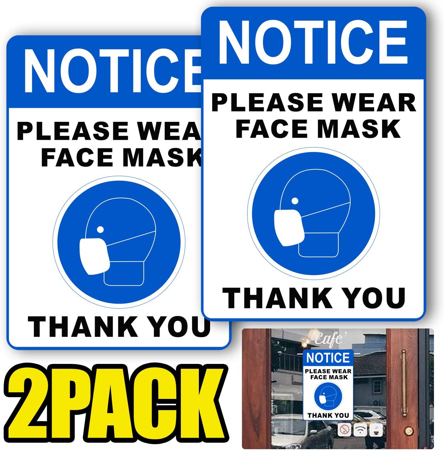 Please Wear Face Mask Sign 2 Pack,Signs for Businesses,7.5 X 10" Face