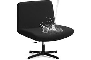 YISUN Armless Criss Cross Office Desk Chair Cover Slipcover, Waterproof Stretch Jacquard Vanity Swivel Chair Cover Mid Back Wide Seat Office Computer Gaming Accent Chair Cover