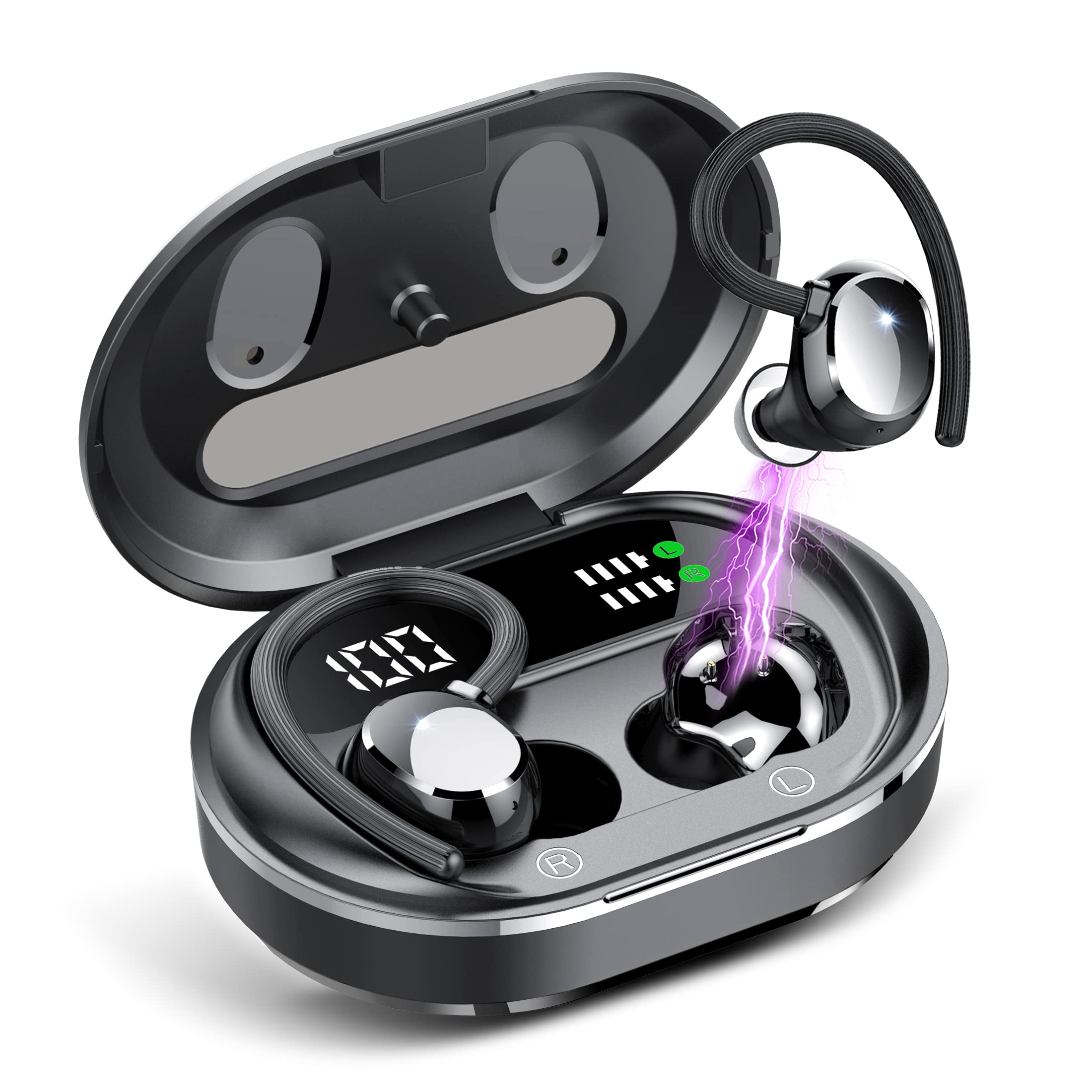 Photo 1 of Wireless Earbuds, 2023 New Ultralight Sport Bluetooth 5.3 Headphones In Ear with LED Display, Built-in Mic Earphones, IPX7 Waterproof Wireless Headphones with Earhooks for Gym Workout (Black)