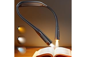 Glocusent Ergonomic Neck Light, 1200mAh 100Hrs Runtime, Eye-Caring Reading Light for Books in Bed, Stepless Colors & 5 Bright