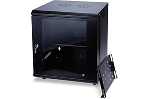 CHEALON 12U Server Rack Cabinet for 19" Network Equipment with Locking Glass Door and Universal Wheels Network Cabinet 2 Cooling Fan Mounting Holes on Top Black Network Cabinet