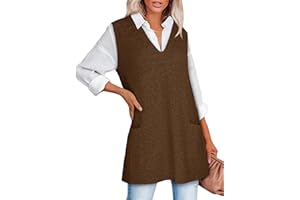 COCCKO Sweater Vest Women Sleeveless V Neck Oversized Knit Tops Tunic Dress with Pockets Fall Fashion 2025