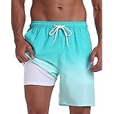 BLATIAL Mens Swim Trunks with Compression Liner 2 in 1 Quick Dry Swimming Shorts Swimwear Bathing Suits with Pockets