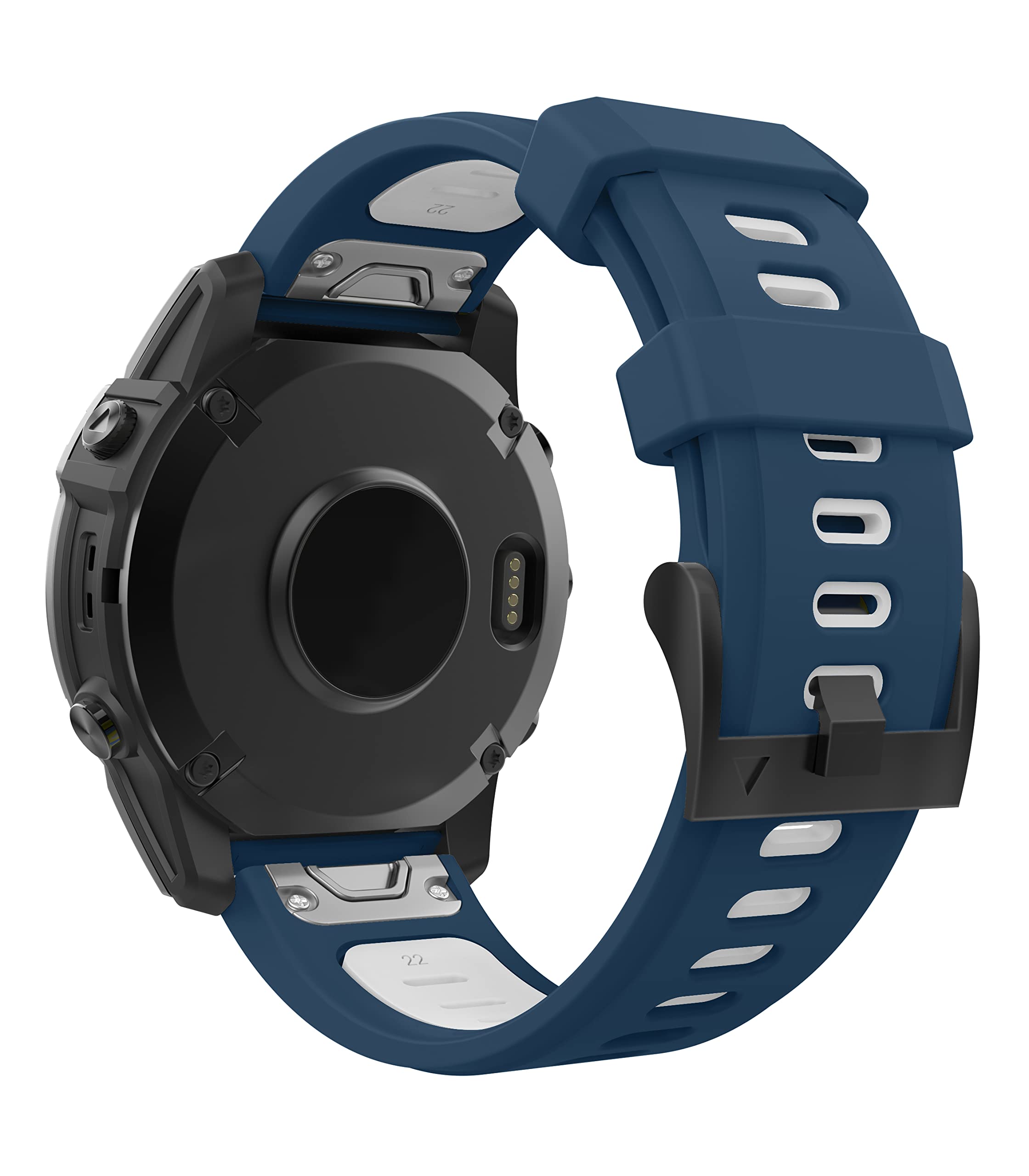 MoKo Watch Strap Compatible with Garmin Fenix 7/7 Pro/6/6 Pro/5/5 Plus/Forerunner 965/955/945/Instinct Solar/Instinct 2, Quick Fit 22mm Soft Silicone Replacement Band Sport Wristband, Blue/White