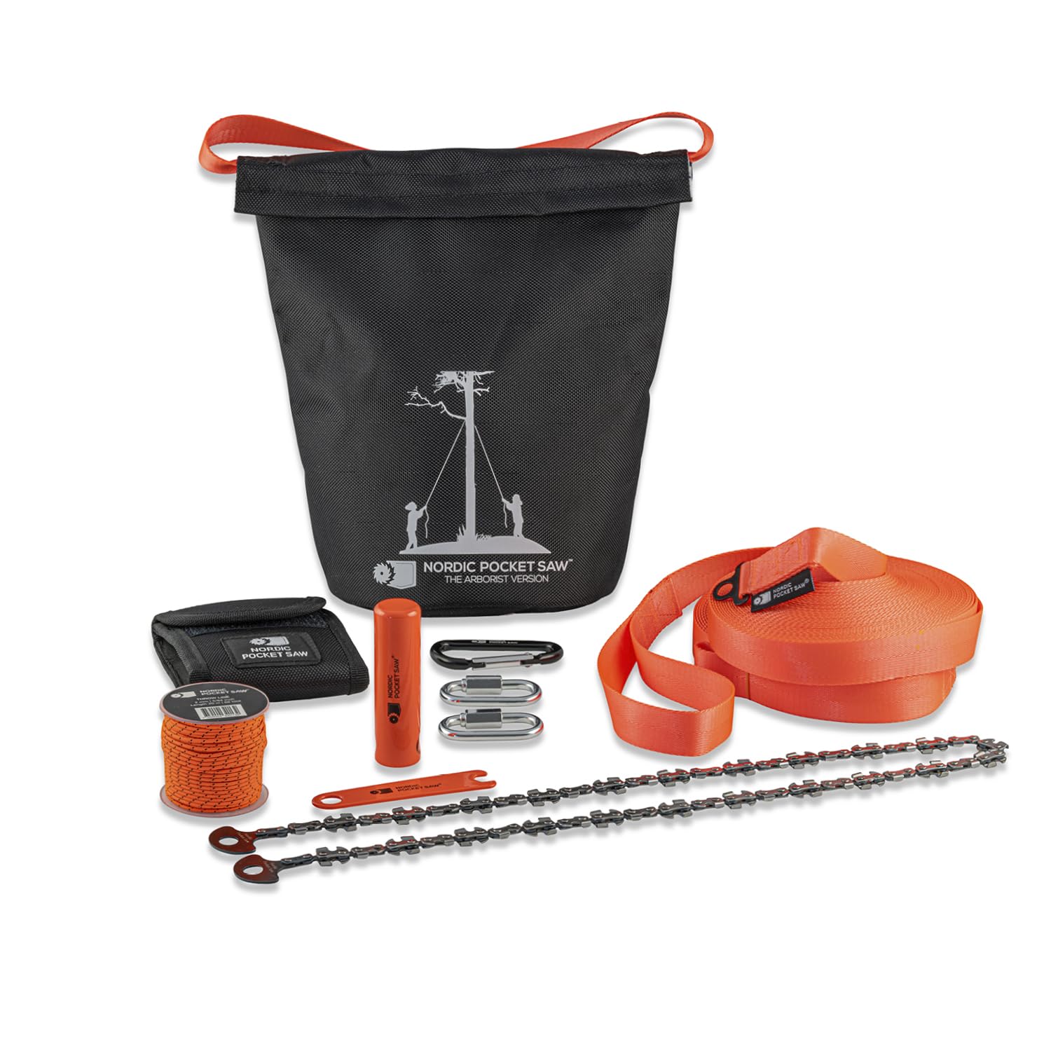Nordic Pocket Saw Rope Saw Double-Sided Chain - The Arborist V.2-83 cm Rope Chainsaw for High Branches - Chain Saws for Cutting Trees - 11m Long Straps & Storage Bag - Tree Trimmer Long Reach