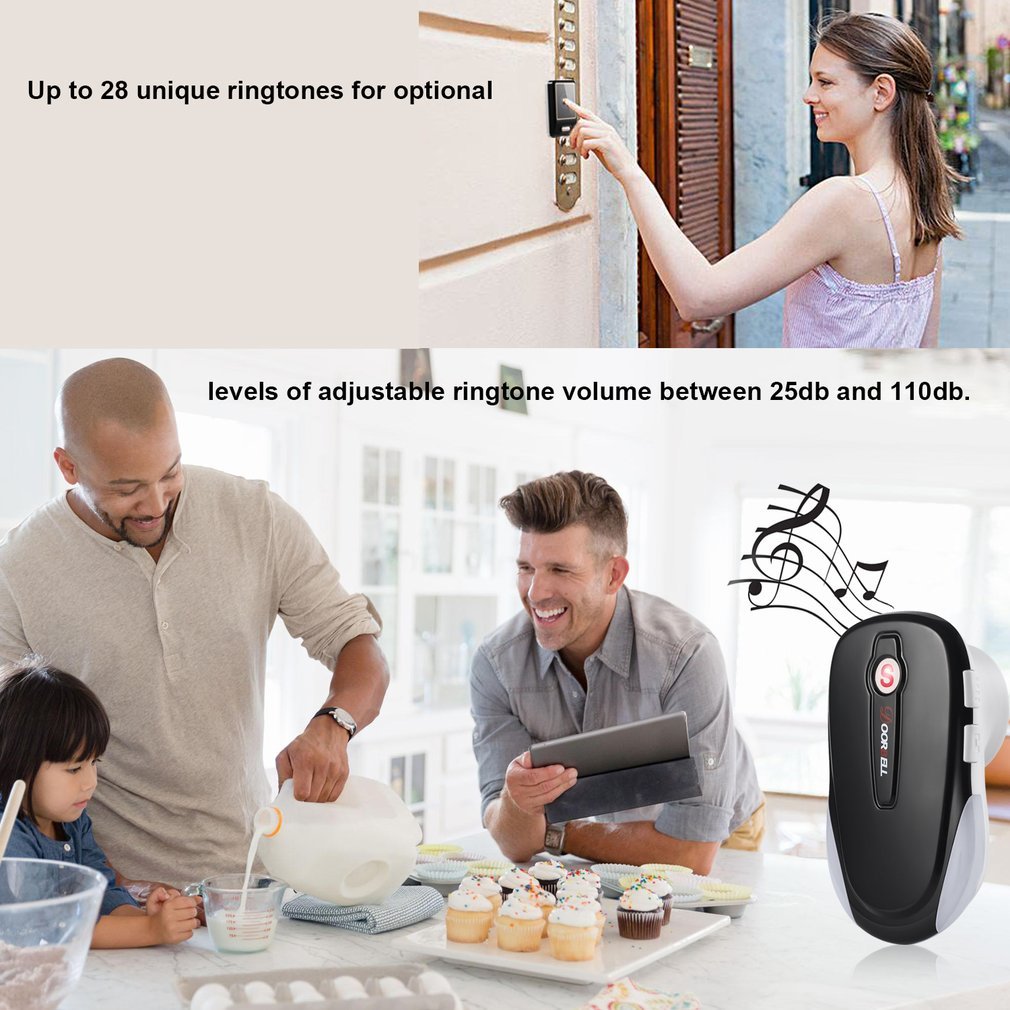 MIGVELA Wireless Digital Doorbell Kit, 1 Transmitters & 1 Receiver, Door Ring Bells with Waterproof Touch Button, 28 Chimes, 4 Level Volume, LED Indicator, Black