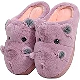 YILANLAN Women's Cartoon Animal Hippo Slippers - Winter Warm Furry Cute Home Slippers