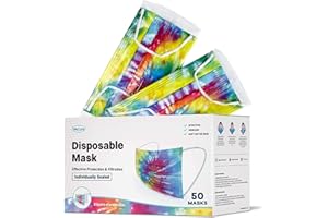 WECARE Disposable Face Mask Individually Wrapped - 50 Pack, Colored Face Masks