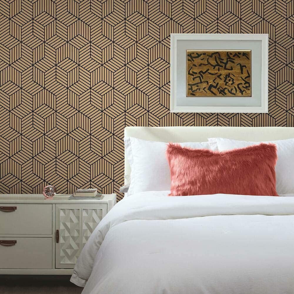 RoomMates RMK10707WP Metallic Gold and Black Striped Hexagon Peel and Stick Wallpaper, Gold/Black, 52.1 x 502.9 cm - Image 5
