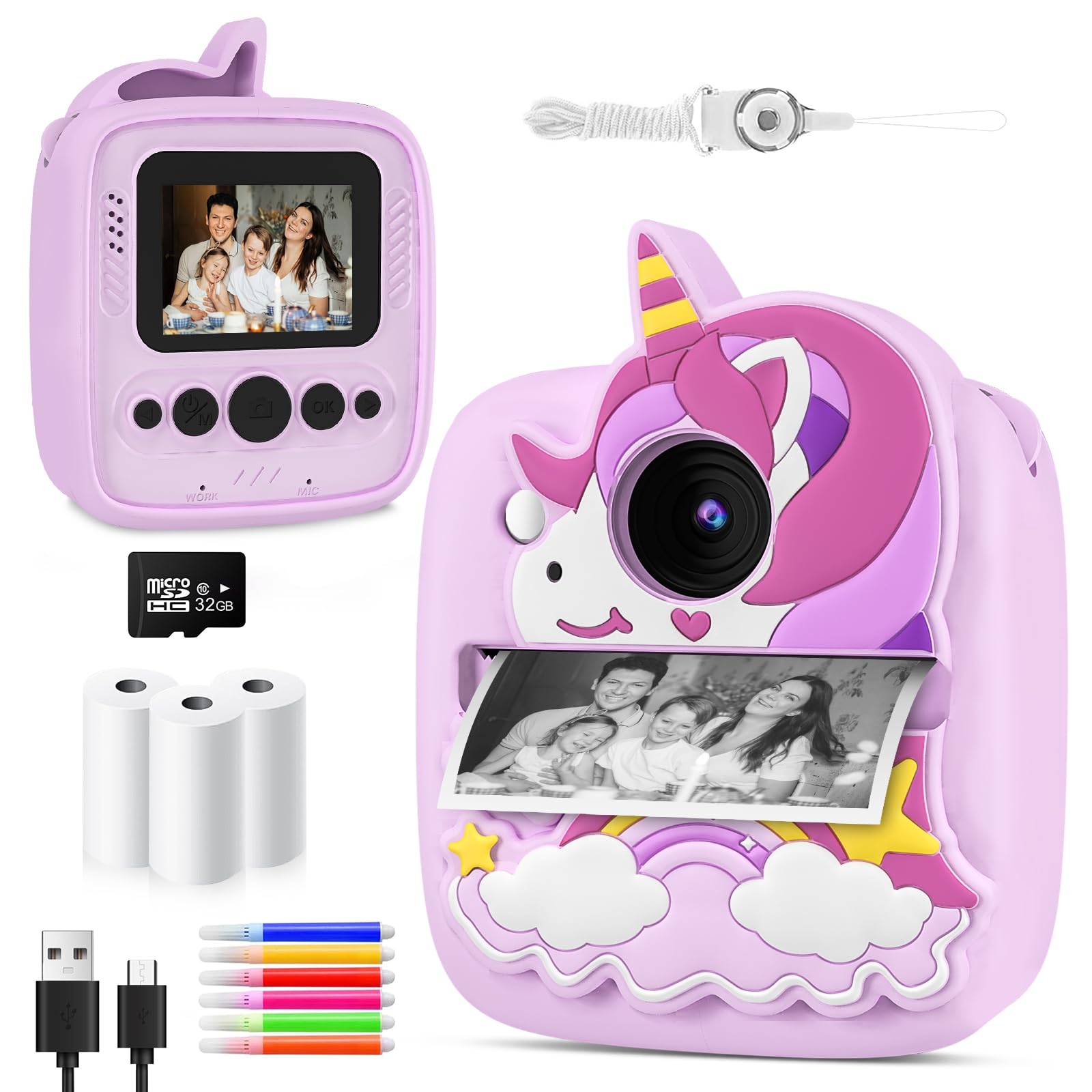 CHRERNA Kids Camera Instant Print, Christmas Birthday Gifts for Girls Age 3-10, 48MP Inkless Print Photo Digital Instant Camera for Kids 3 4 5 6 7 8 9 10 Year Old Girls Gifts Toys