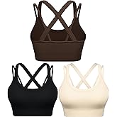 WANAYOU Sports Bras for Women High Support Ribbed Strappy Running Sports Bra Criss Cross Back Workout Bra Padded 3 Pack