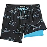 Turnshine Mens Swim Trunks with Compression Liner Stretch 7" Bathing Suit Beach Shorts