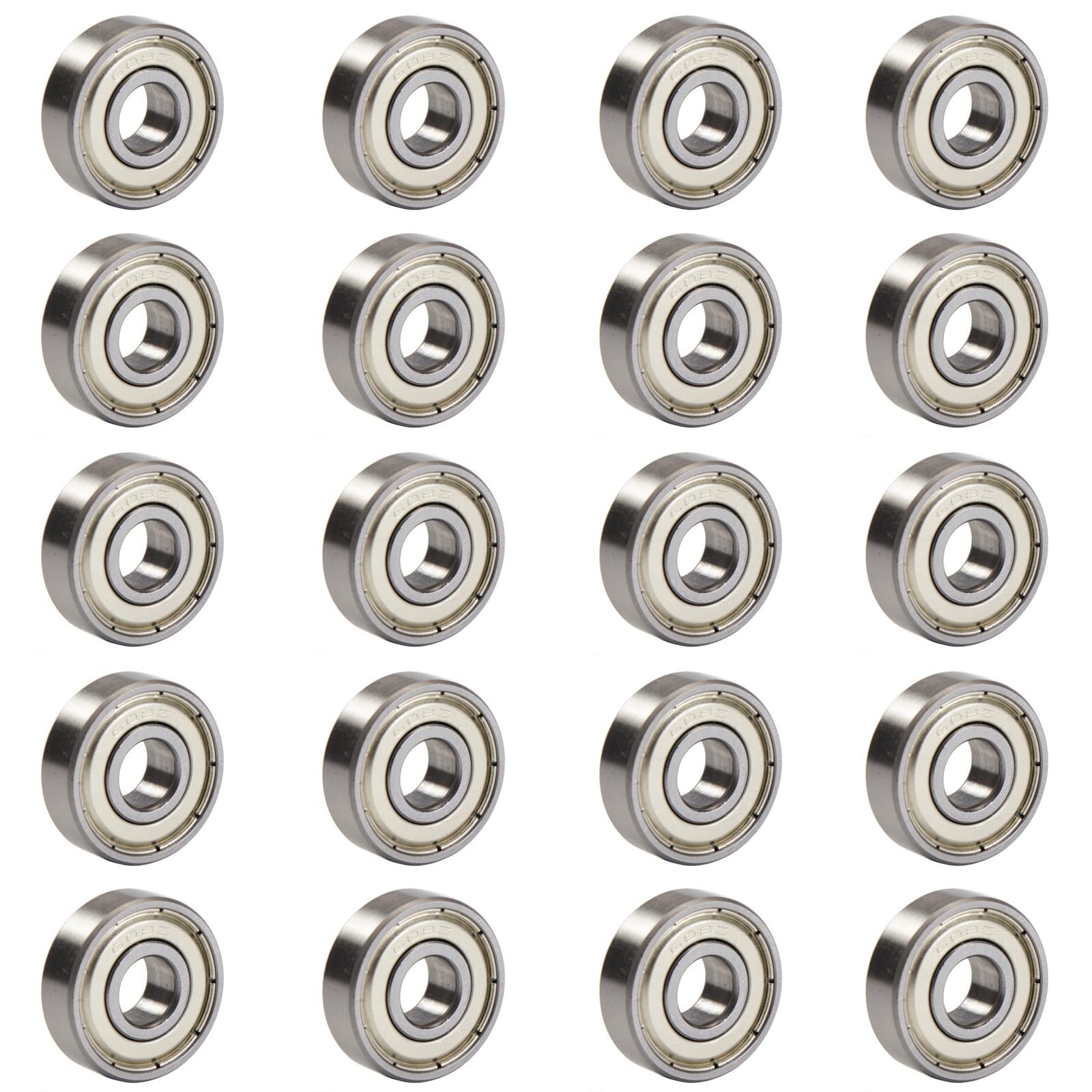 Pack of 20 Deep Groove Ball Bearings, Miniature Radial Ball Bearings, Can be Used in 3D Printers, Skateboards, Inline Skates, Longboards, Scooters and Roller Skates etc. (Silver)