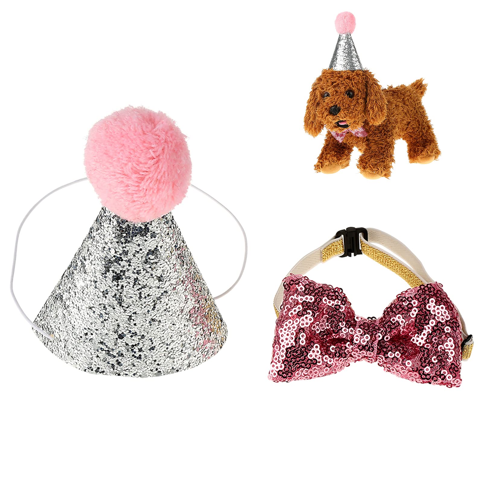 Dog Birthday Bandana Scarf,Cat Bandana for Cats,Small Cat Dog Birthday Party Supplies, Birthday Party Hat with Cute Bowknot Accessories for Cats Small Dogs,Outfit for Birthday Party(Pink)