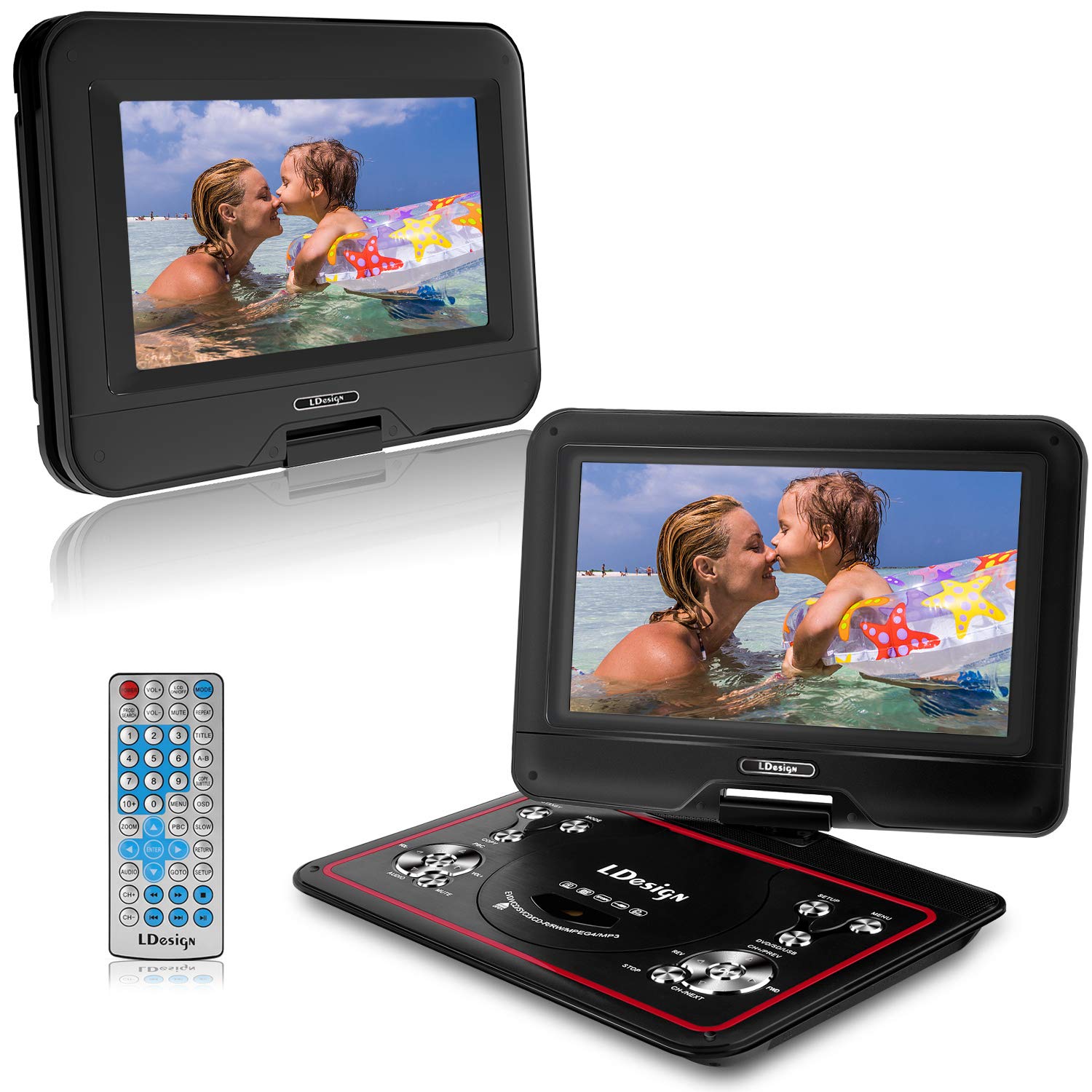 10.5-Inch Portable DVD Player, LDesign Headrest DVD Player for Car with Swivel Screen, 4-Hour Rechargeable Battery, SD Card & USB Port Read, Remote Control, Multi Media Play and Charge in Car Support