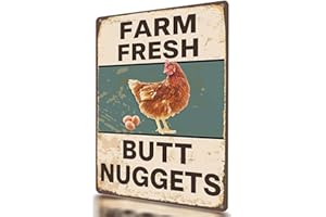 Vintage Metal Poster Chicken Coop Design for Farm Yard Decor, Farm Tin Decor for Home Kitchen Outdoor, Fresh Butt Nuggets Hom