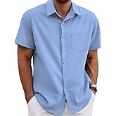 VVWVO Mens Button Down Short Sleeve Shirt Casual Button Up Dress Shirts for Men Beach Summer Tops with Pocket