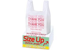 YovhVon Extra Large (13" x 8" x 23") X-Large Size up, 100 Count Plastic Bags with Handles, T-Shirt Bags, Thank You bags, Shopping Bag, Grocery bag, White, 1/5 Barrel, Plastic Bag, for Small Business