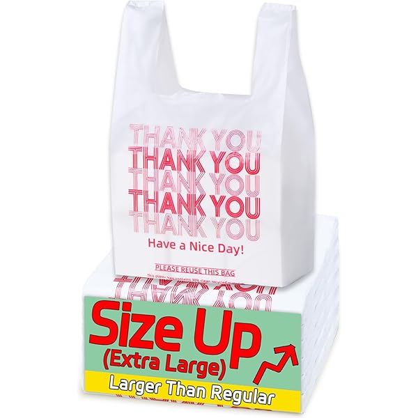 Foraineam 500 Ct Plastic Bags Thank You Reusable Grocery Bag - 13 X 7 X 21 Inch, 15 Mic, 0.6 Mil T-shirts Carryout Shopping Bags - View #6
