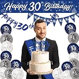 Yontree 30th Birthday Decorations Navy Blue Silver Banner Bunting Cake Topper view 6
