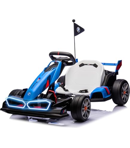 BEUDUOQI 6V Electric Go Kart For Kids Boys Girls, Foldable Go Kart With Reversing Model & Adjustable Seat, Ride On Racing Kart With Music, Lights, Horn Kids Electric Vehicles,White,Lengthen