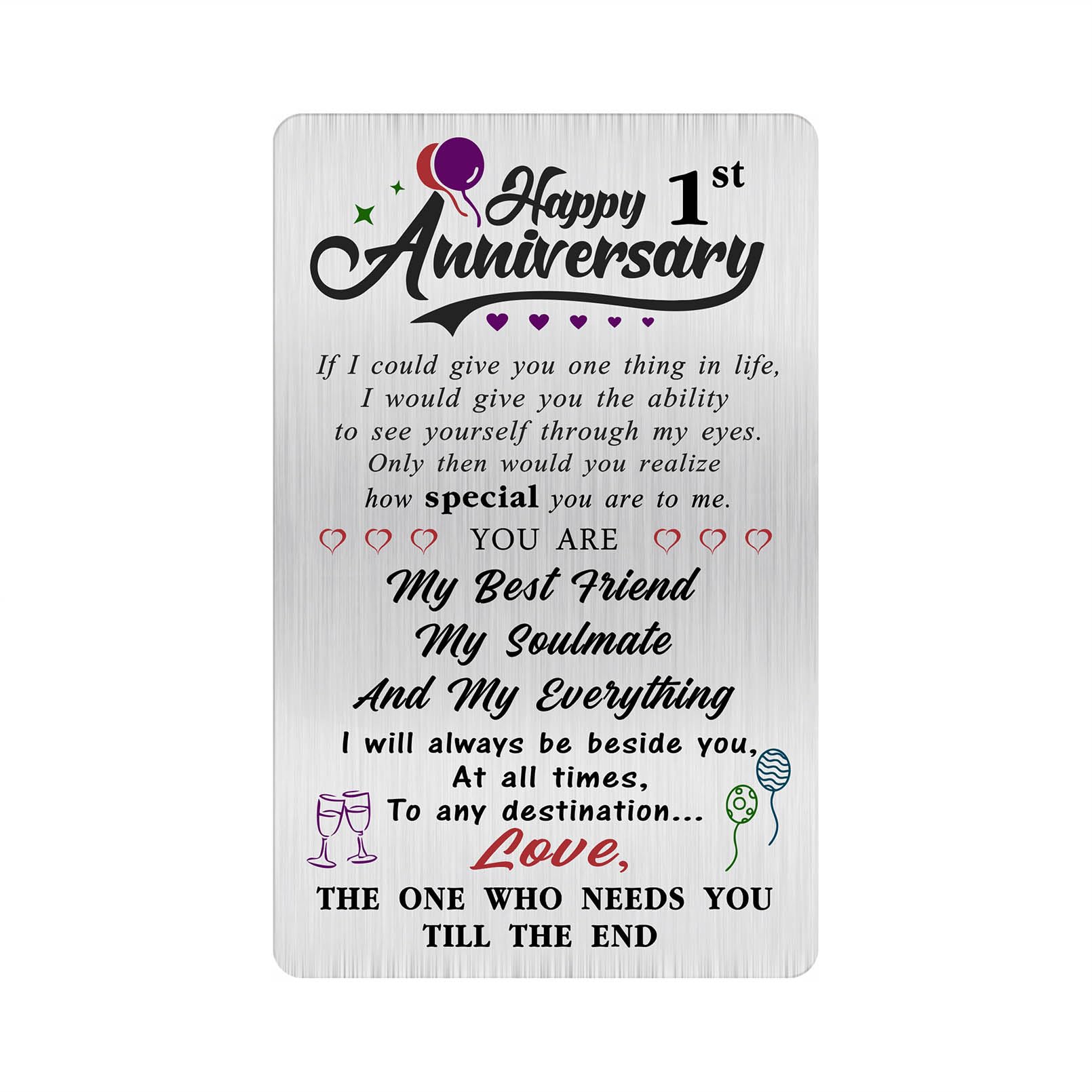 Alotozo 1 Year Wedding Anniversary Card - Engraved Wallet Card for Him & Her - Happy 1st Wedding Anniversary