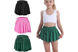 SKYANT Flowy Butterfly Shorts for Girls 2-in-1 Athletic Running Skirt Shorts Cheer Tennis Dance Preppy with Spandex Liner