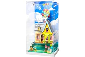 NAOCARD Acrylic Display Case for Lego Disney and Pixar ‘Up’ House 43217 Disney 100 Celebration Building Toy Set, Dustproof Display Box, Clear Acrylic Plate with Base & HD Painted Background