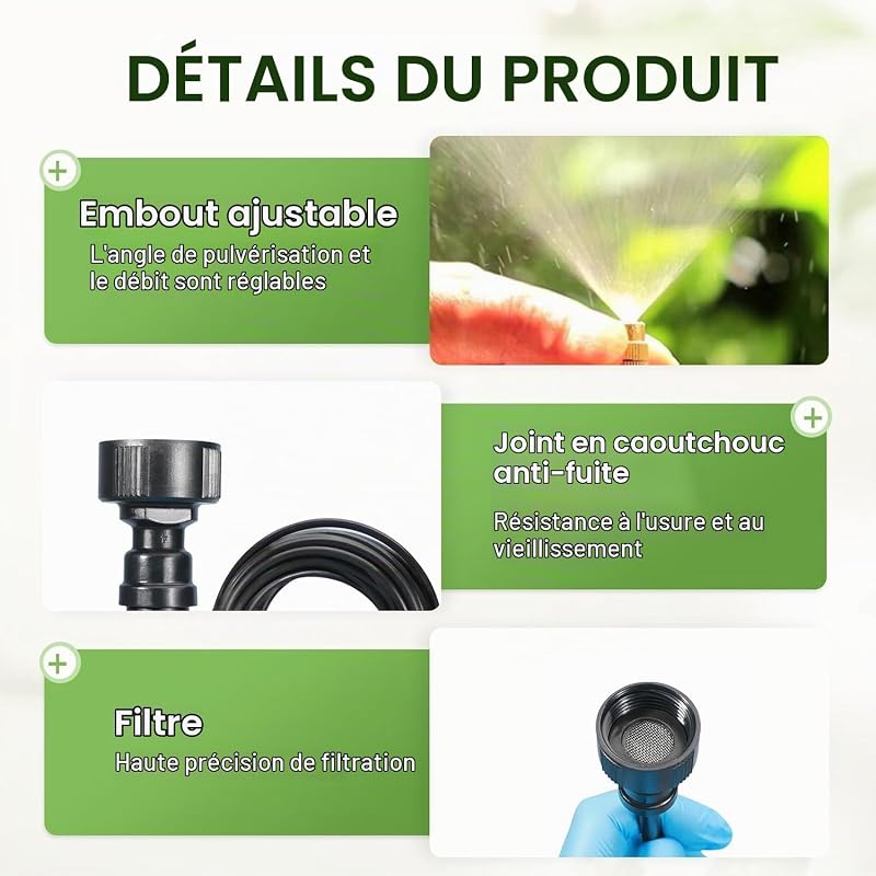 15m Kit de système d'arrosage de jardin réglable – Nouveau système d'irrigation avec buse flexible pour plantes d'extérieur, pelouse et jardin