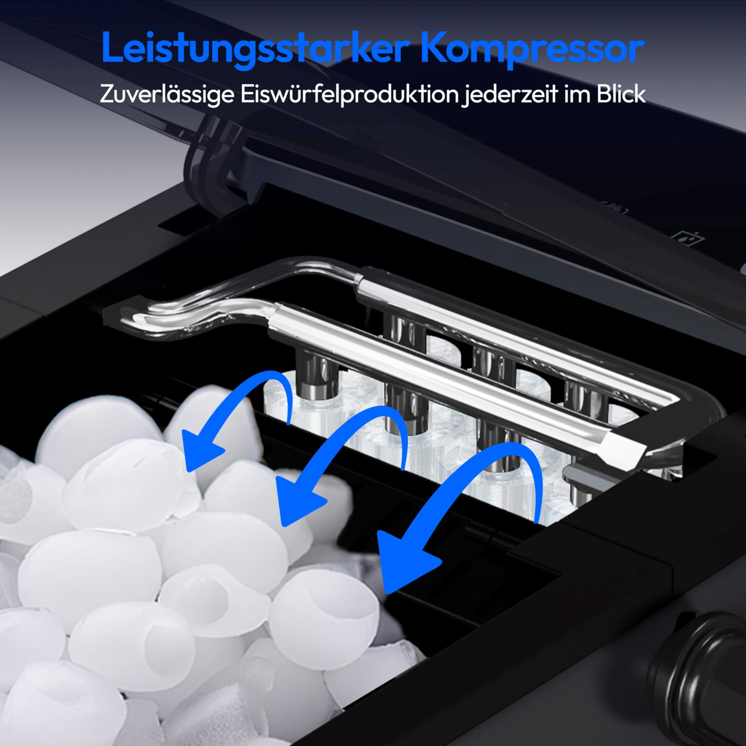 MEDION Eiswürfelmaschine, selbstreinigend, 12 kg Eis/Tag Eiswürfelbereiter, 2 Eiswürfelgrößen S & L, Integrierter Kompressor, 1,1 L Wassertank kompakt mit Tragegriff, GS-Zertifiziert, MD 100117 3