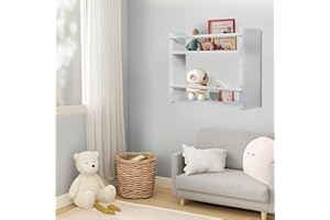 YLYHSST Nursery Floating Shelves 24 Inch Solid Wood Bookshelf, Suitable for Kids Room, Nursery. Double Decker Toys Storage, Kitchen Spice Rack, White
