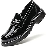 XMM Black Loafers for Women Chunky Loafer Shoes Penny Loafers Flats Lug Sole Lightweight Slip On Ladies Shoes Business Casual Dressy Comfortable Office Shoes