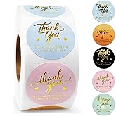 800 Thank You Stickers – 1.5" Round Labels (5 Designs, Multicolor) for Small Business, Packaging, Envelopes, Gift Bags, Bakery, Party Favors – Self-Adhesive Waterproof Thank You Sticker Roll