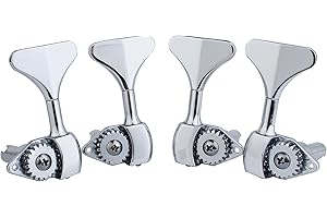 Guyker Bass Machine Head (2R + 2L) - 1:20 Ratio Open Gear Tuners Tuning Key Pegs Replacement for Electric Jazz Guitar Bass or Precision Instruments - Chrome
