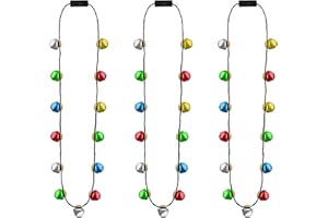 EOBOH Christmas Light Necklace, 3Pcs Bells Light up Christmas Necklace, Jingle Bells Christmas Necklaces Women Men, 3 Modes Christmas Party Favors, Christmas Ugly Sweater Holiday Party Supplies Accessories