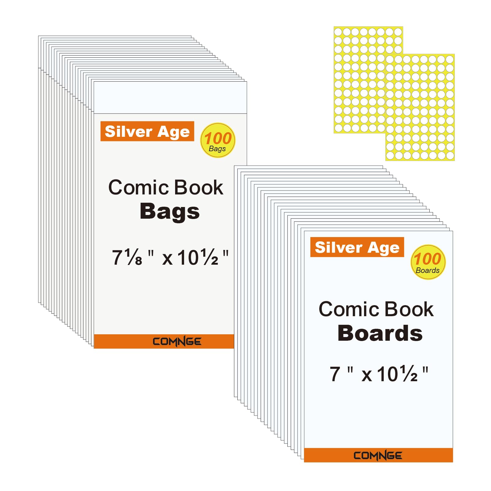 Photo 1 of 100ct Silver-Age Comic Book Bags and Boards - Reusable Ultra Clear Comic Sleeves 7 1/8 x 10 1/2 Inch with Stickers and Backing Boards, Acid-Free Clear Protector for Vintage Regular Comics