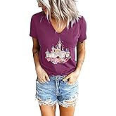 Magical Kingdom Shirt for Women V Neck Castle Cute Graphic Tee Tshirt Vacation Short Sleeve Tops