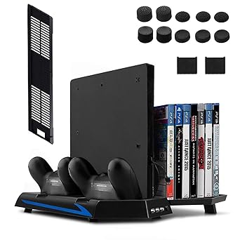 ケテン Keten 新型 Ps4 Slim Ps4 ２in１多機能縦置きスタンド Ps4ディスク収納 14個 冷却ファン付き コントローラー2台充電 Usbハブ3ポート Amazon De Games