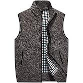 LemonGirl Mens Casual Slim Full Zip Knitted Sweater Vest with Pocked