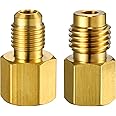 2 Pieces 6015 R134A Brass Refrigerant Tank Adapter to R12 Fitting Adapter 1/2 Female to 1/4 Male Flare Adaptor Valve Core and 6014 Vacuum Pump Adapter 1/4 Inch Flare Female to 1/2 Inch Male
