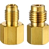 Mudder 2 Pcs 6015 R134A Brass Refrigerant Tank Adapter to R12 Fitting | 1/2 Female to 1/4 Male Flare Valve Core and 6014 Vacuum Pump Adapter 1/4 Inch Flare Female to 1/2 Male for Refrigerant Tank