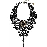 PINK TOWN Gothic Lace Choker Necklace for Women,Vintage Red Black Crystal Pendant Necklaces Punk Style Vampire Necklace Hollowed Out Layer Necklaces Halloween Jewelry Accessories
